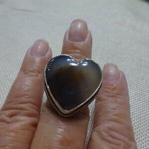 Natural MONTANA AGATE HEART Handmade Sterling 925 Ring Size 8.5 #544C
